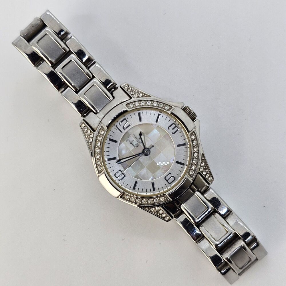 Folio Women's Watch 26MM Gray Tone Case Bracelet Crystal Bezel 5.75" New Battery